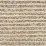 Close up of a handwoven rug in textural sumak weave with cream and taupe stripes.