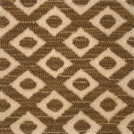 Close-up of a brown and beige geometric patterned rug.