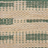 Handwoven rug detail in a contemporary design in green and cream