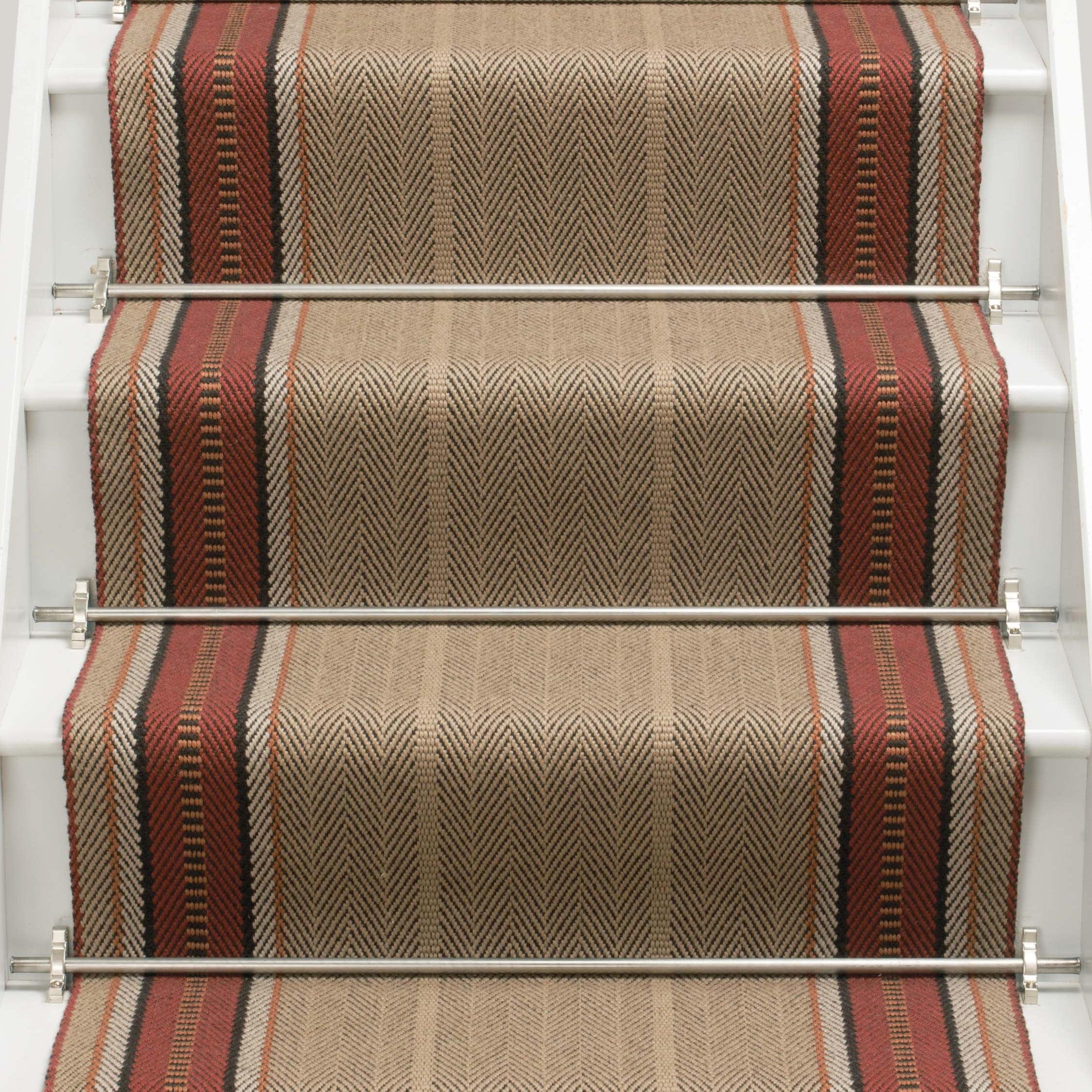 Striped flatweave runner in tan and red