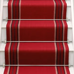 Striped flatweave runner in red on white staircase