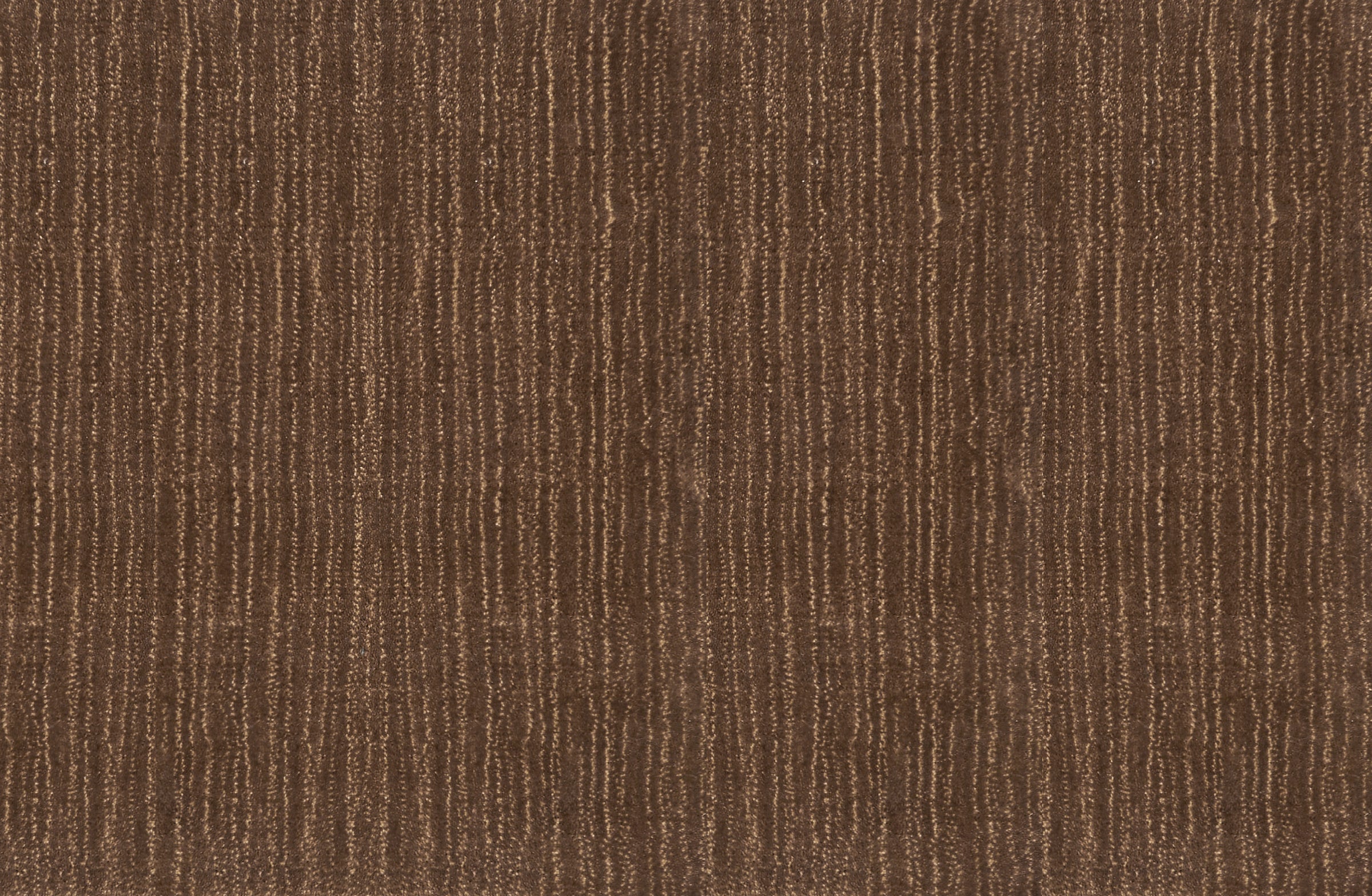 Broadloom carpet in a cut pile strié design in chocolate brown. 