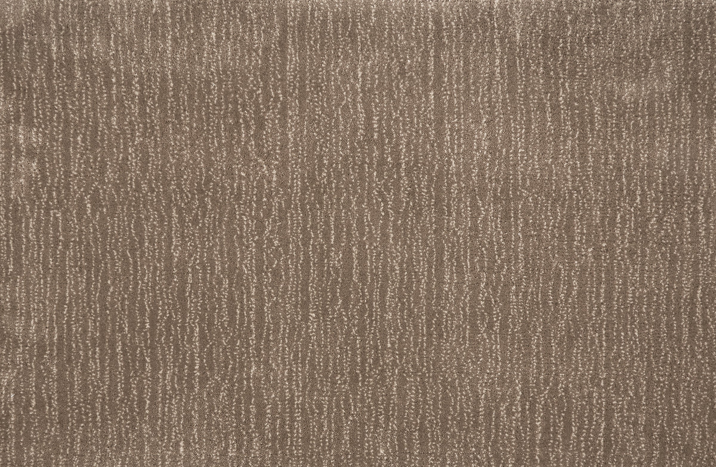 Broadloom carpet in a cut pile strié design in taupe.