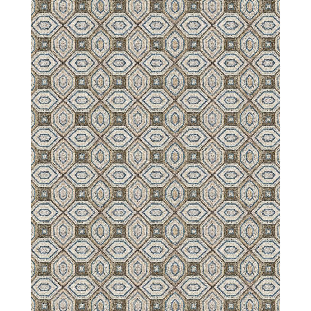 Patterned rug with geometric design on a white background