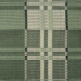 Handwoven rug in a large scale plaid in shades of green and white. 
