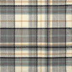 Flatwoven rug in a window pane pattern in cream, grey, tan, black and turquoise blue. 