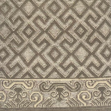 Handknotted rug sample in an old world lattice design with a decorative border in shades of taupe. 
