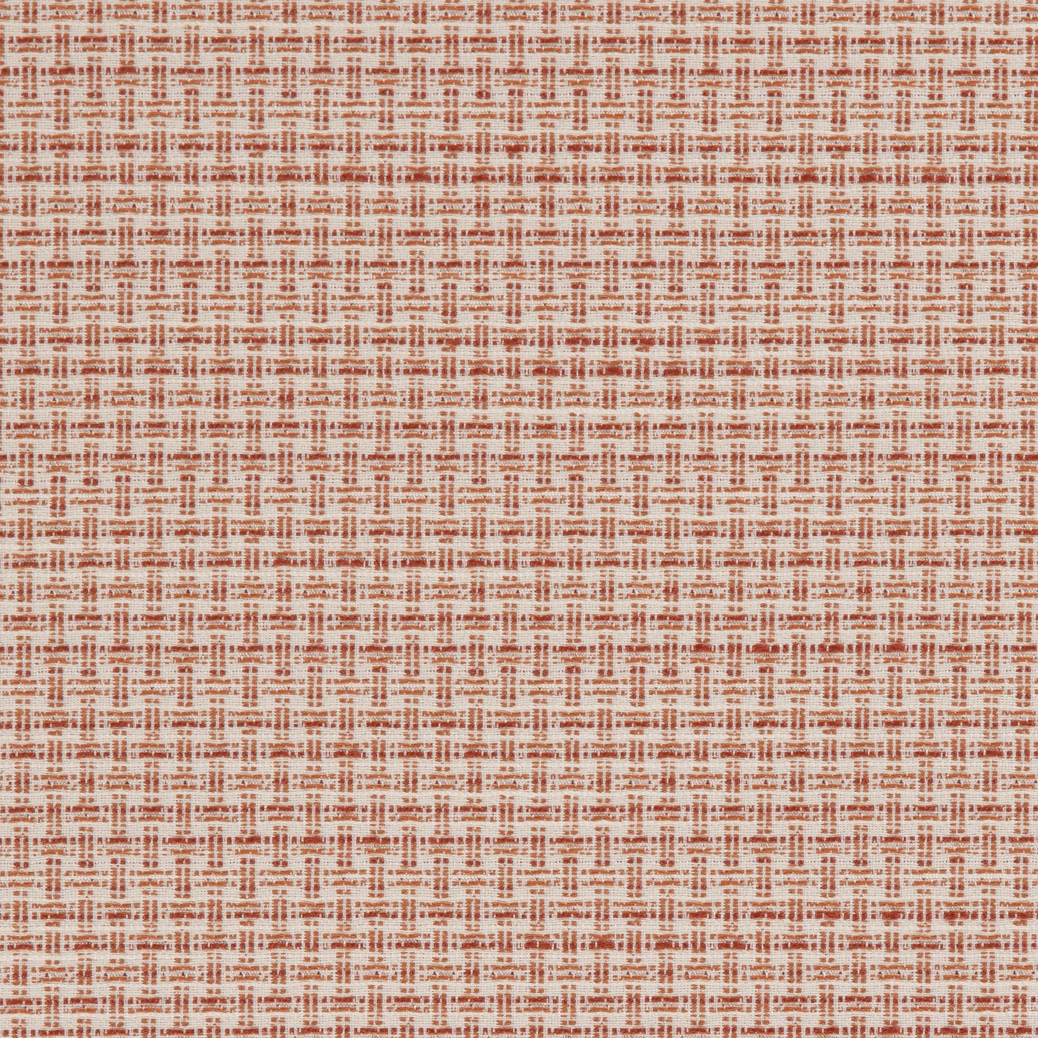 Detail of a woven outdoor fabric in a subtle check design in orange rust.