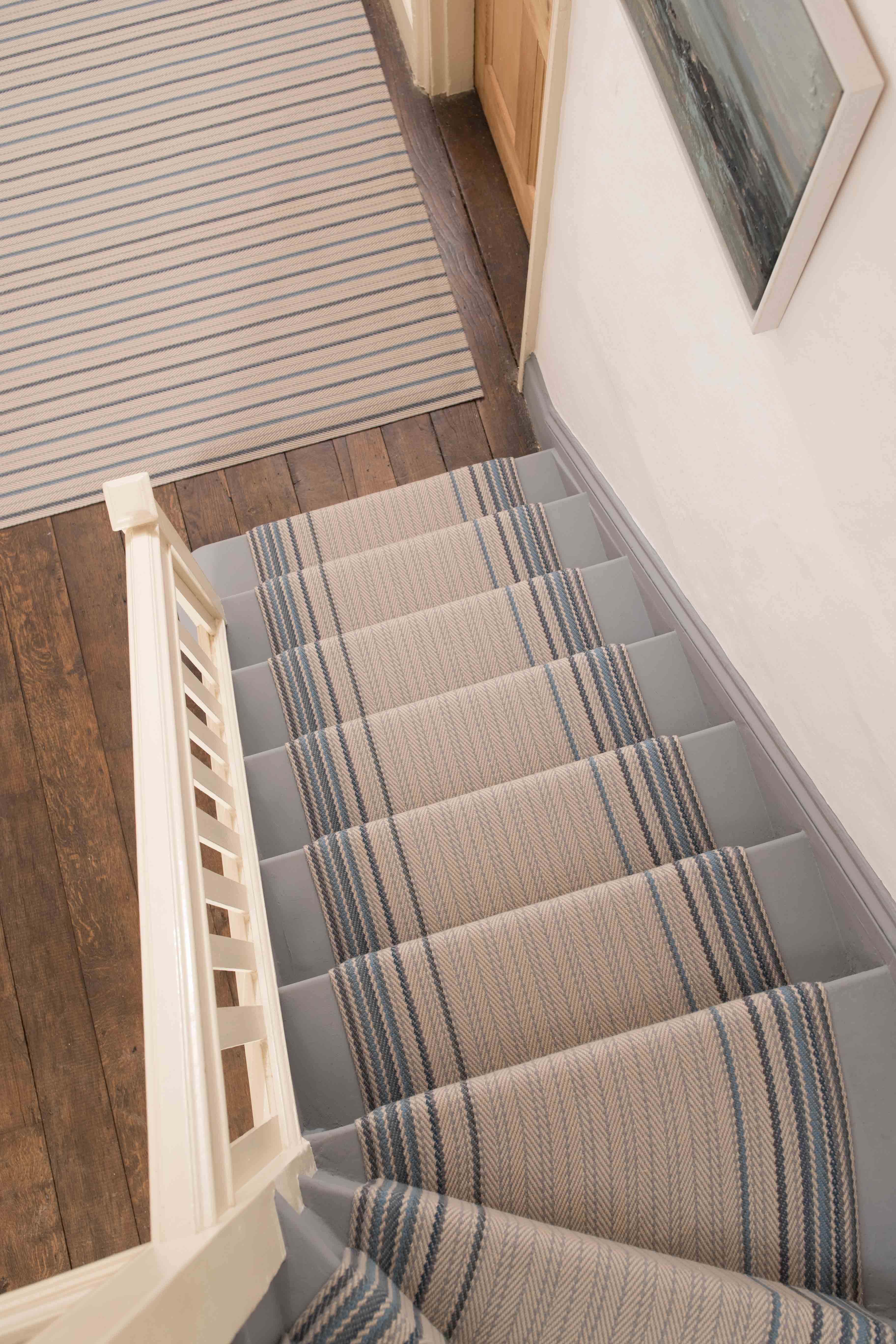 Striped flatweave runner in cream and blue