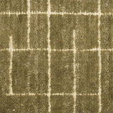 Textured carpet with a checkered pattern in olive green and beige tones.