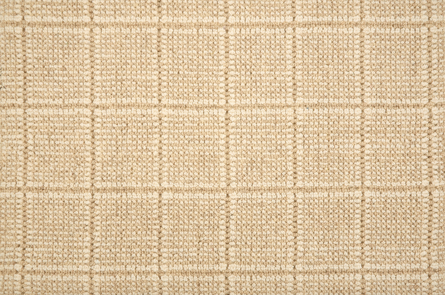 Broadloom carpet with windowpane check in cream and tan.