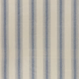 printed cotton fabric in an irregular stripe pattern in blue on a cream field.