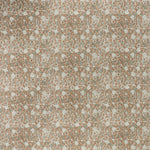 printed linen fabric in a painterly floral pattern in sage and brown on a gray field.