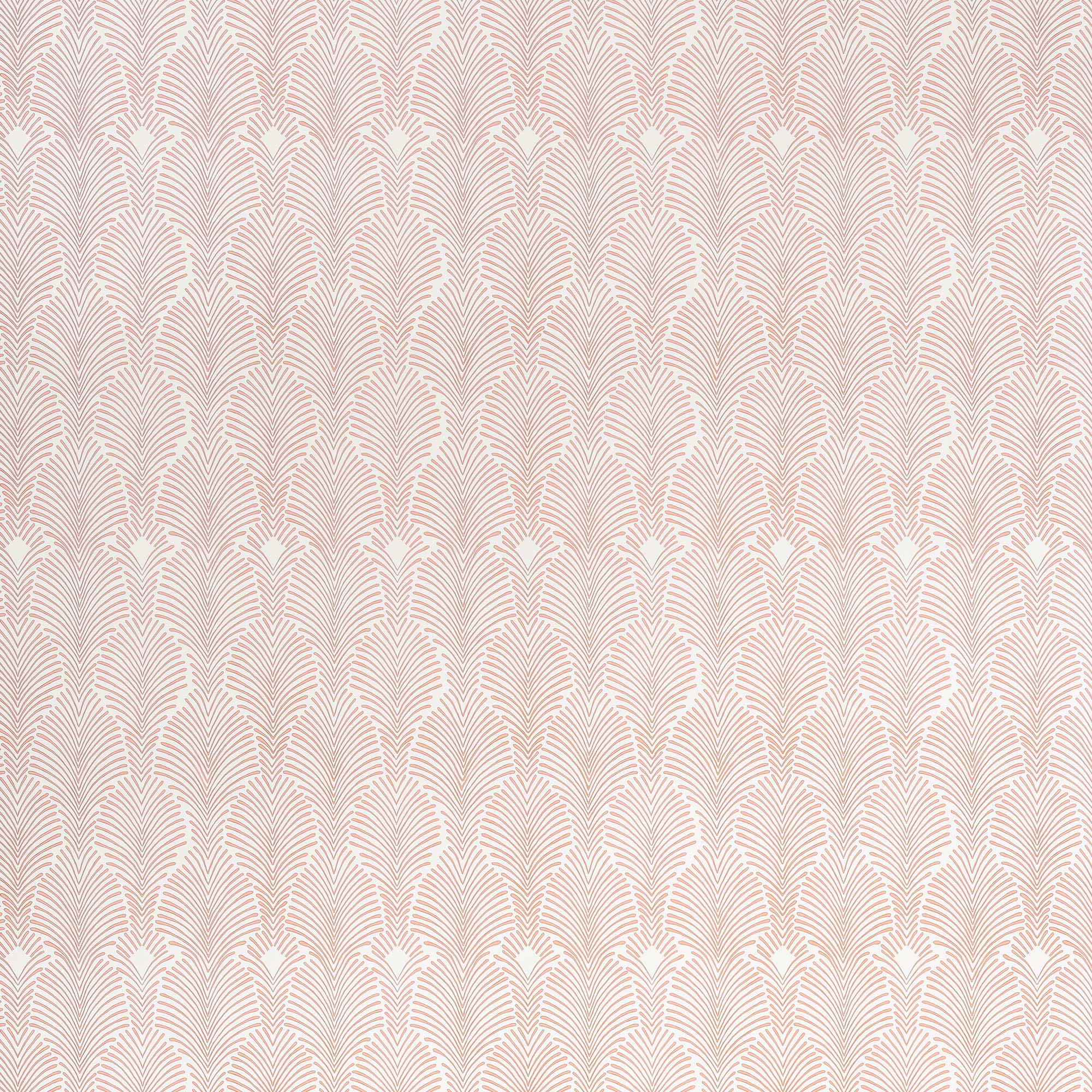 Detail of fabric in a striped damask pattern in dusty rose on a cream field.
