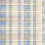 Broadloom rug with blue and beige stripes on a checkered background