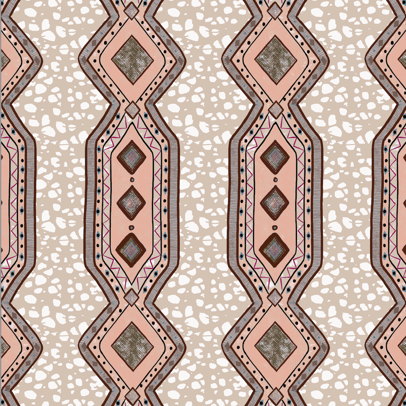 Patterned fabric with geometric design on a beige background