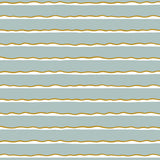 Detail of wallpaper in an undulating stripe pattern in gold, white and blue-gray.