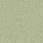 Detail of wallpaper in a minimalist floral print in sage on a green field.