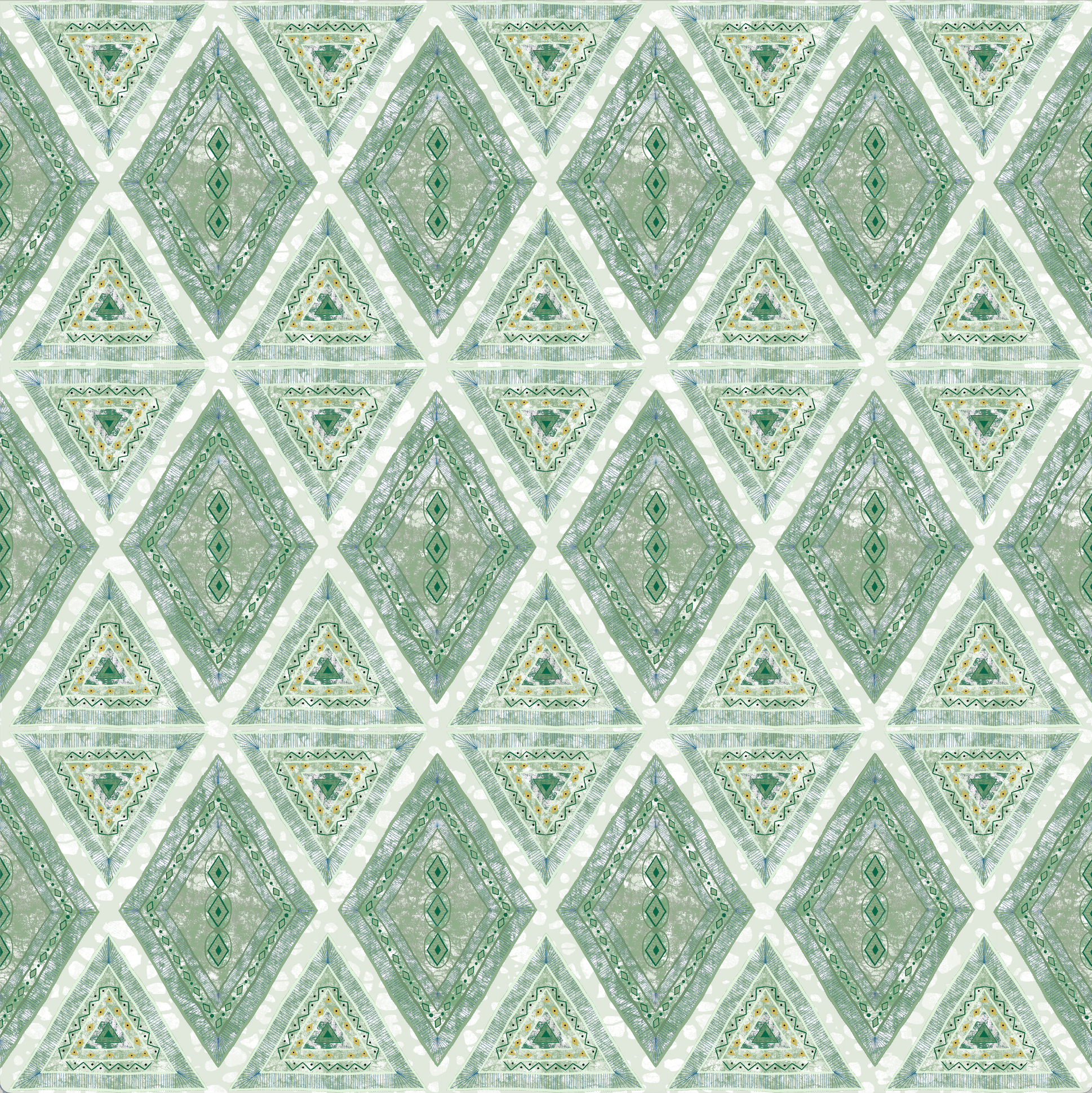Patterned fabric with green and white geometric design
