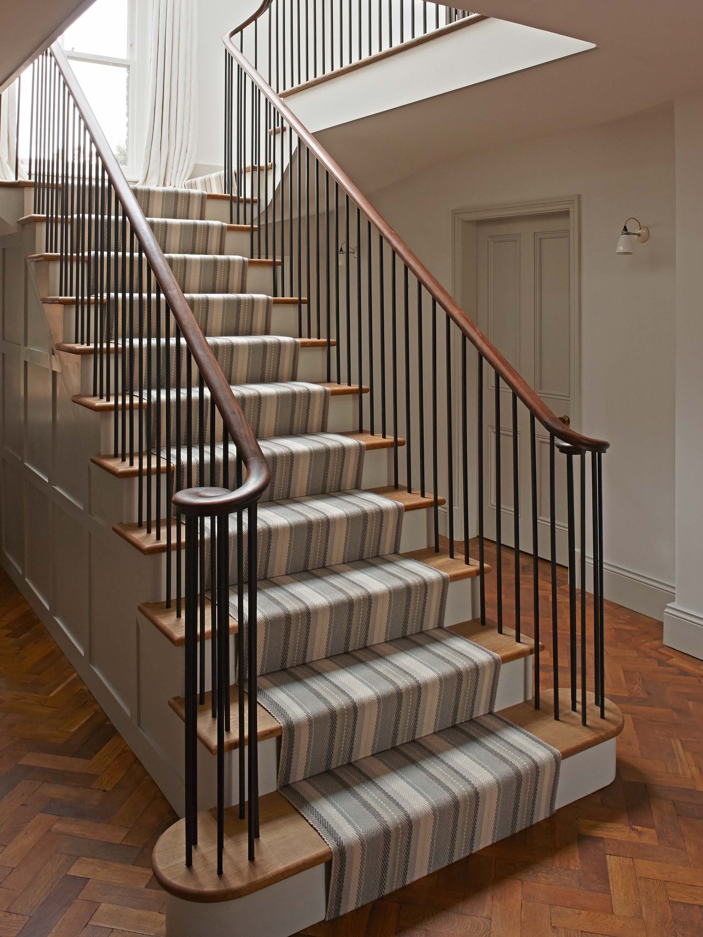 Striped flatweave runner in grey sage tan
