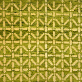 Patterned rug with geometric design on a bight green background