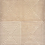Handknotted rug sample in a nested repeating square motif in shades of taupe.
