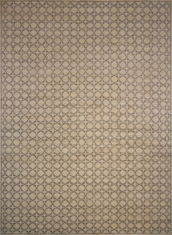 Patterned rug with geometric design on a beige background