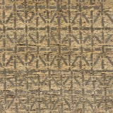 Handknotted rug with linear star design in grey on a mottled beige field. 