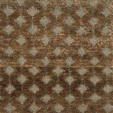 Handknotted rug with a diamond lattice design in grey on a brown field. 