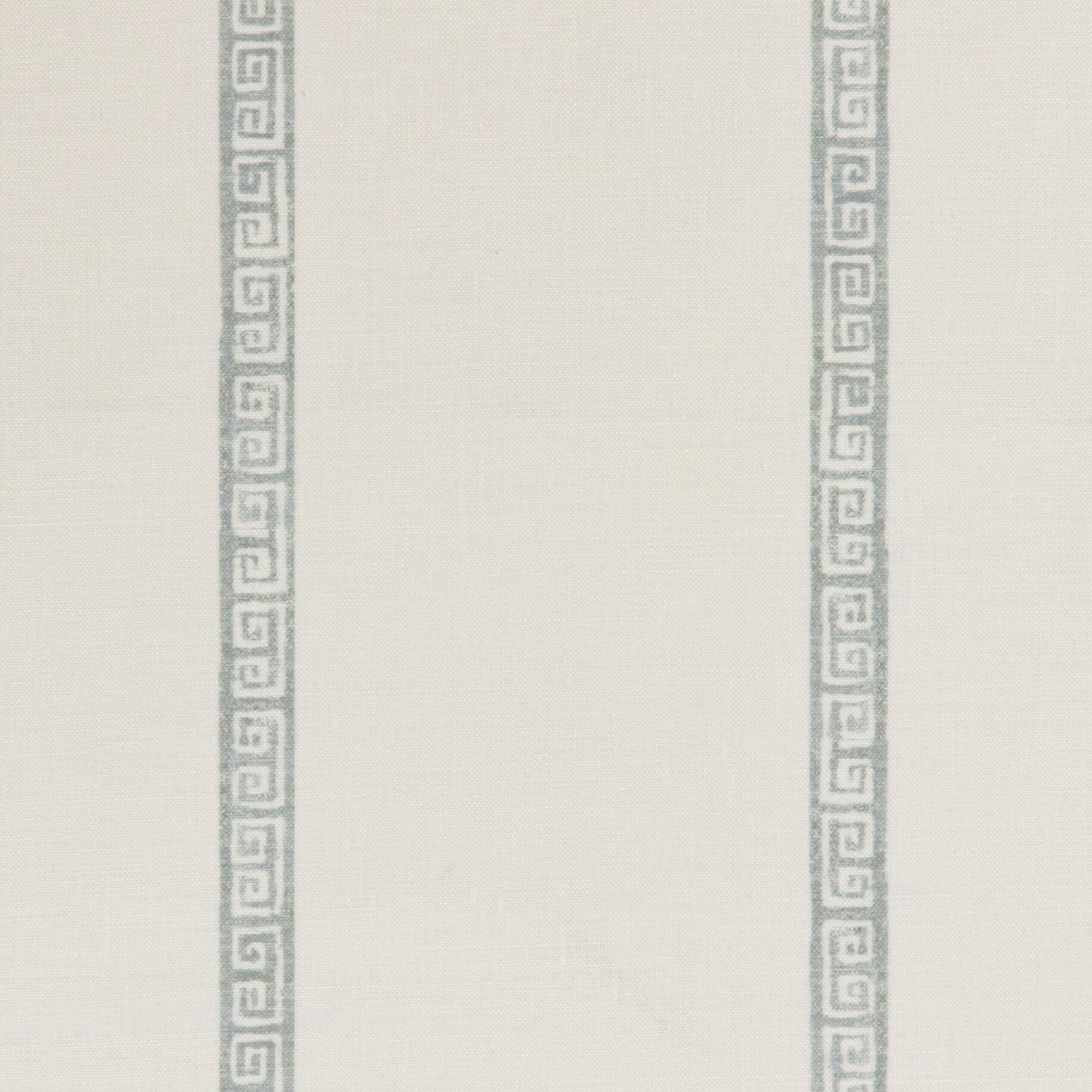 Detail of a linen fabric in a minimal geometric linear pattern in dusty blue on a cream field.