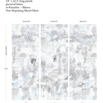 Kotoubia Blanca non-repeating mural fabric panels with dimensions and pattern details.