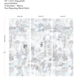 Kotoubia Blanca non-repeating mural fabric panels with dimensions and pattern details.