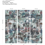 Three panels of non-repeating mural fabric with a abstract design on a white background.