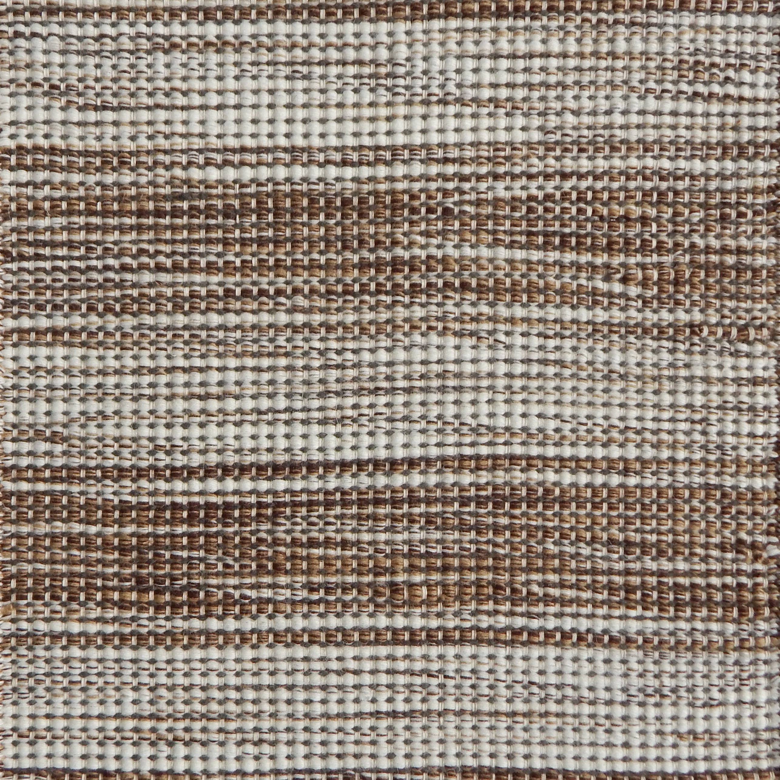 Flatweave rug in a subtle  stripe of white and brown.