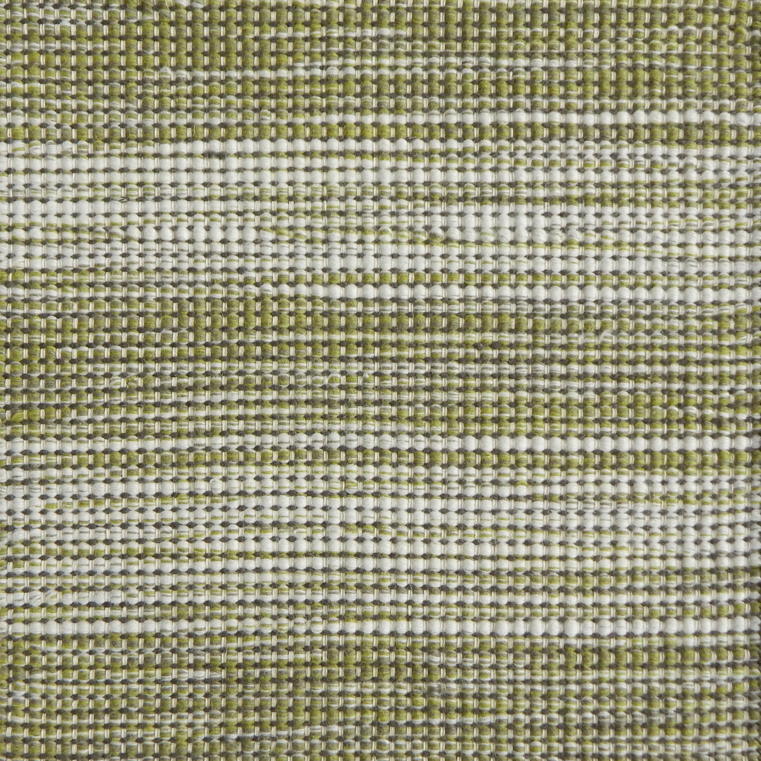 Flatweave rug in a subtle stripe of white and green.
