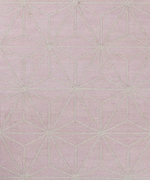 Geometric patterned carpet with silver lattice design on a light purple background