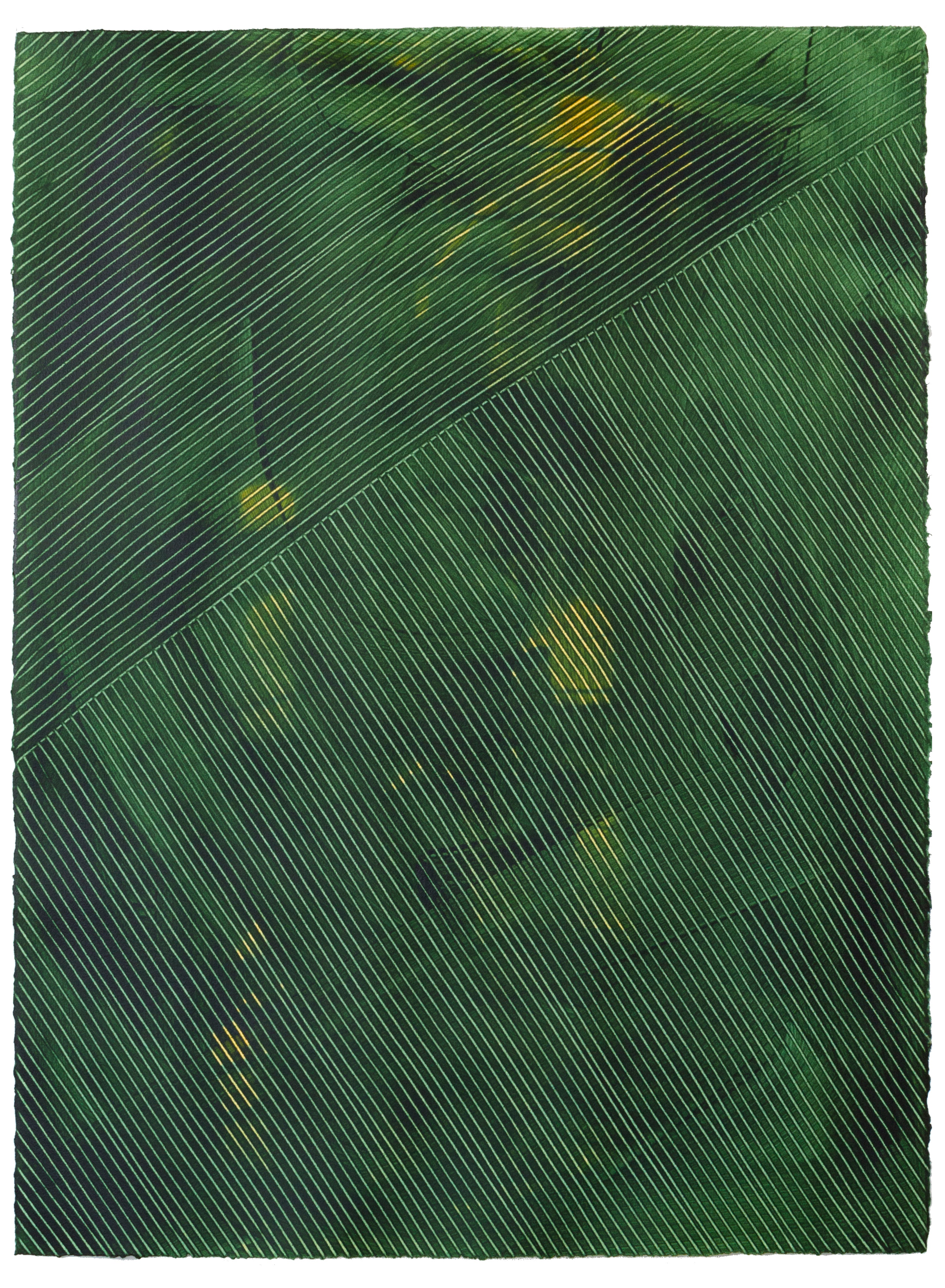 Sheet of handmade wallpaper with a dimensional combed pattern in dark green.