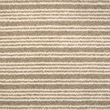 Broadloom carpet with raised cream stripes on taupe. 