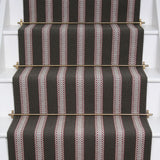 Striped flatweave runner in brown white red on white staircase