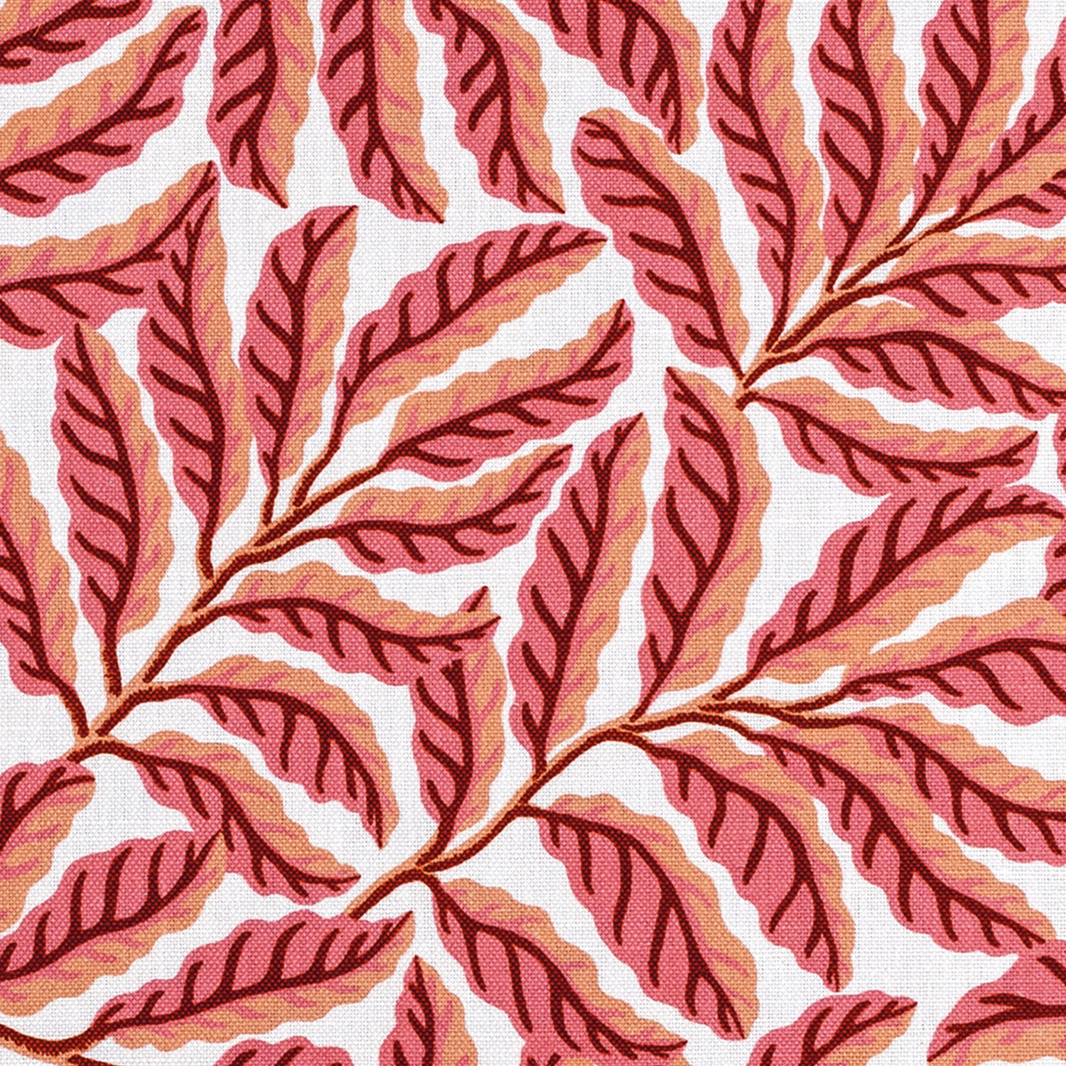 Pattern of pink and orange leaves on a white background