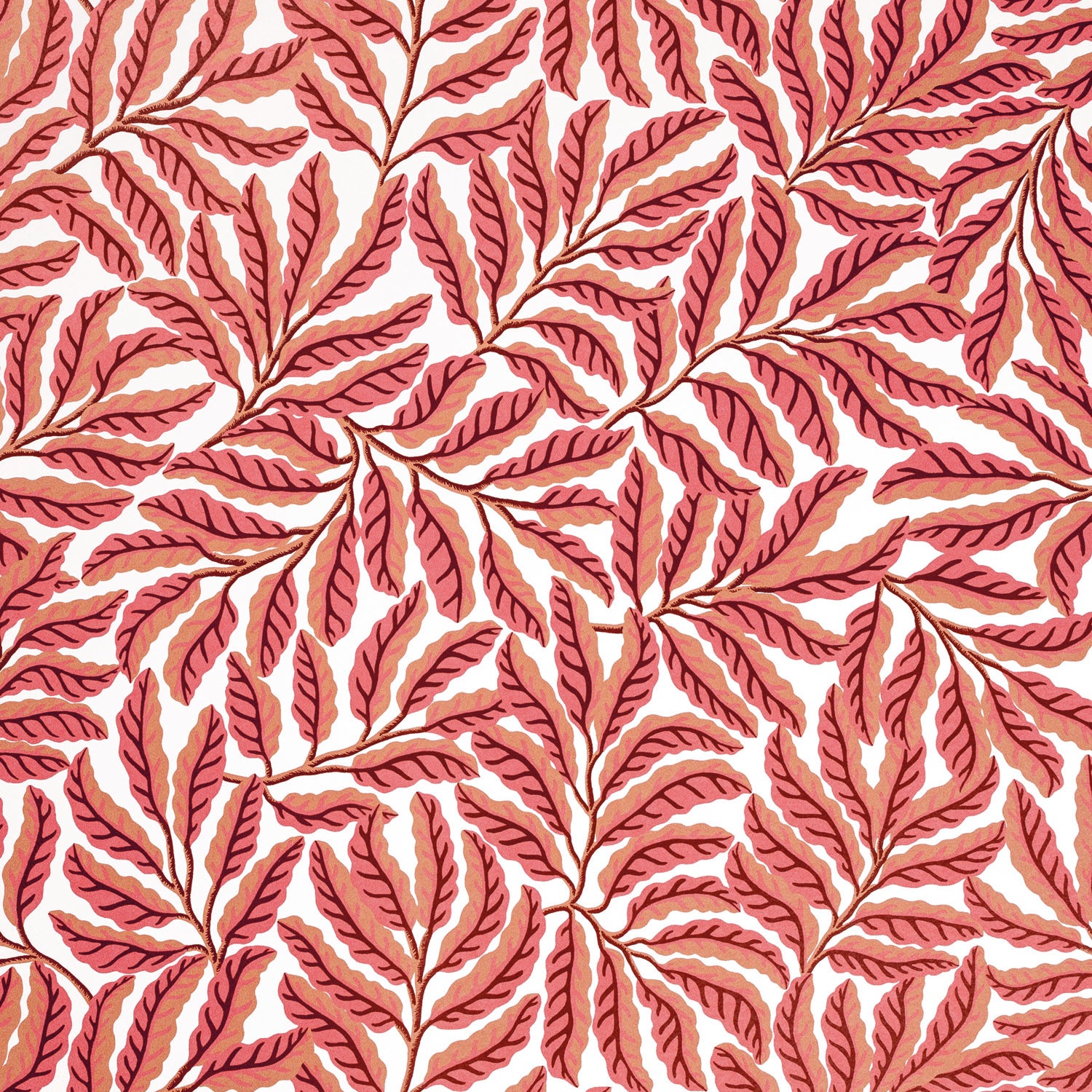 Pattern of pink leaves on a white background