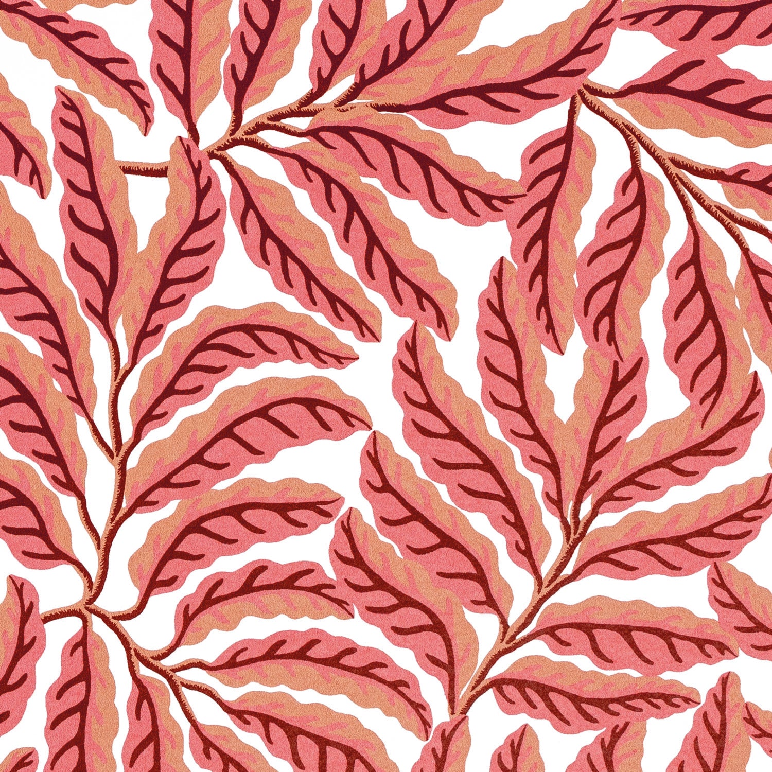 Pattern of pink leaves on a white background