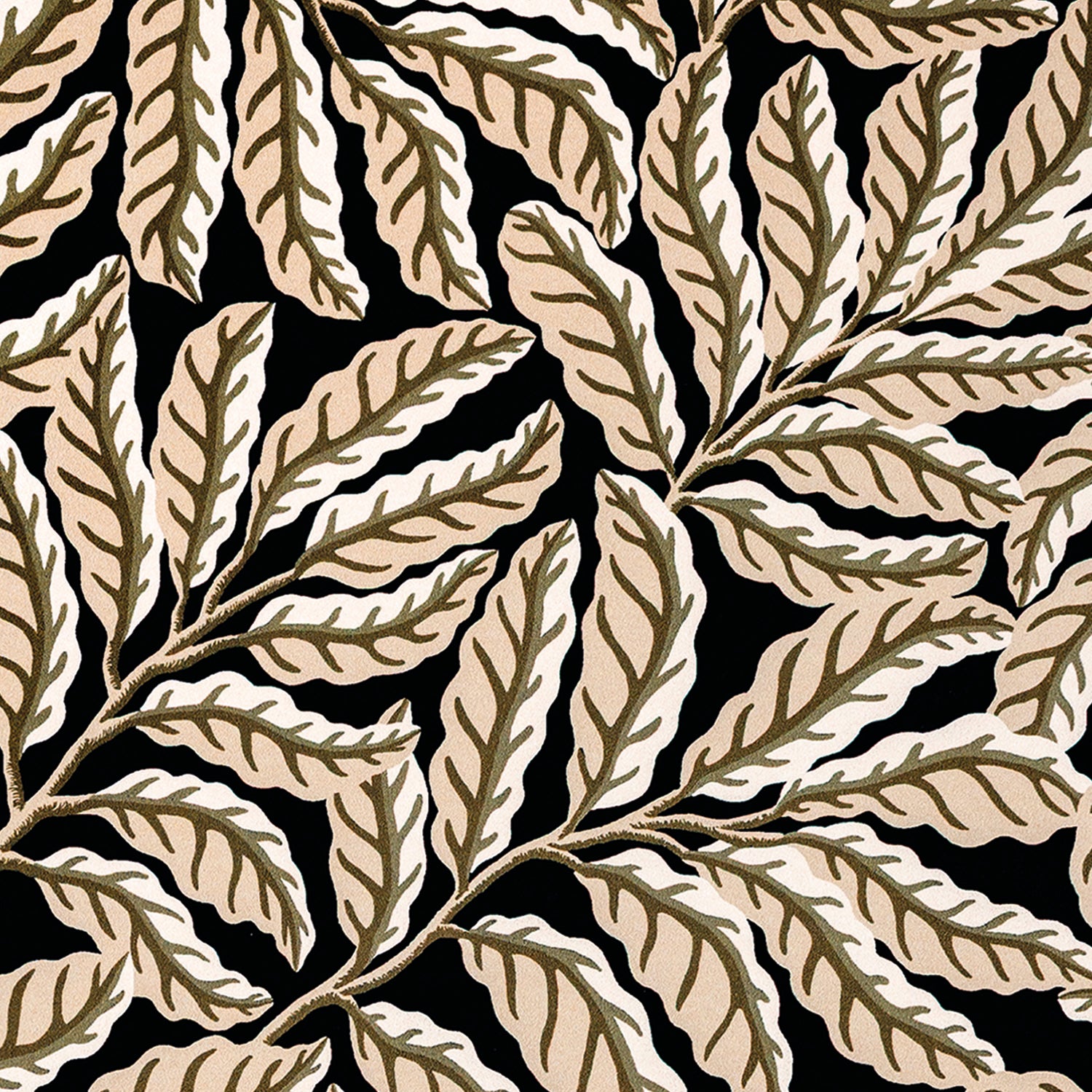 Pattern of beige and cream leaves on a black background