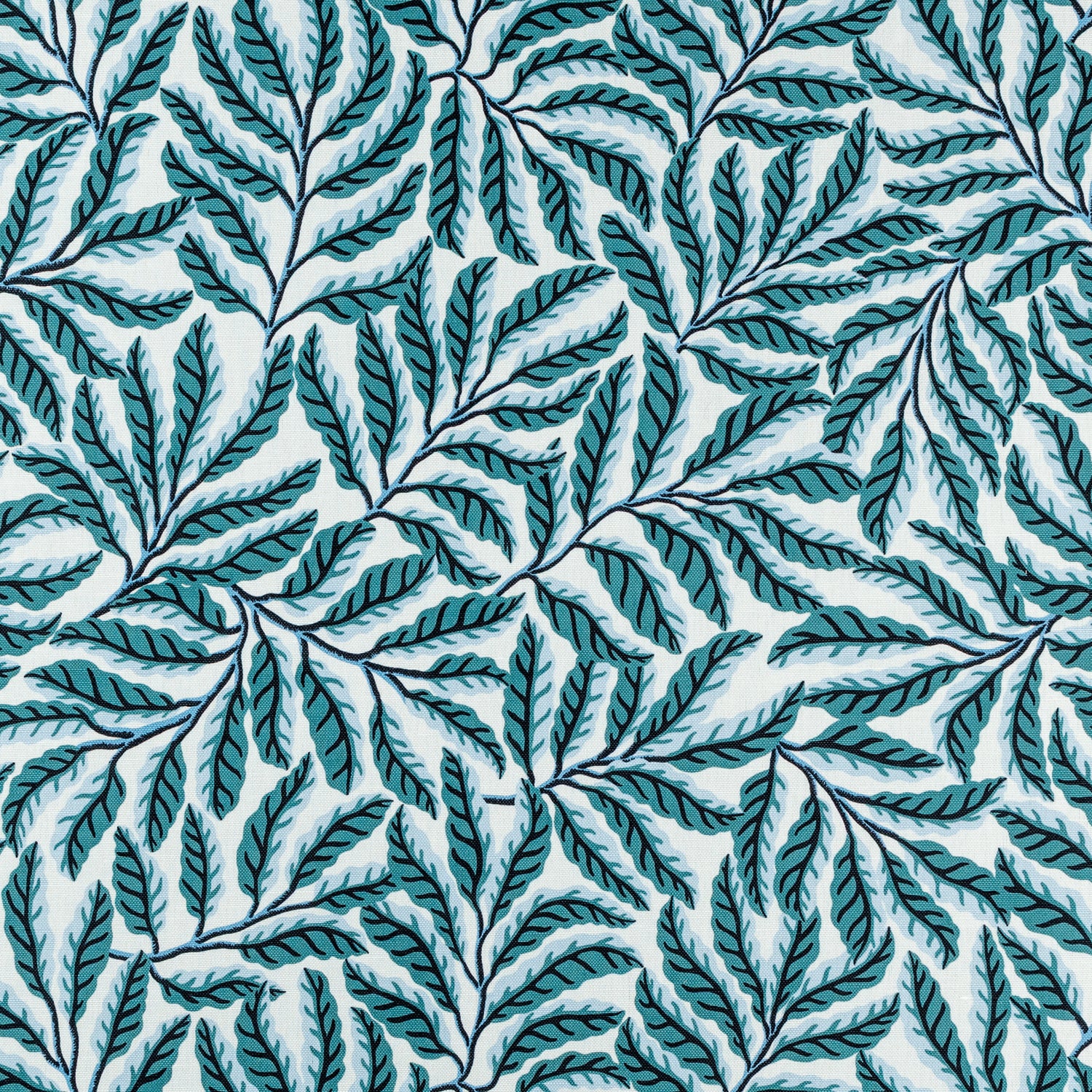 Pattern of green and blue  leaves on a white background
