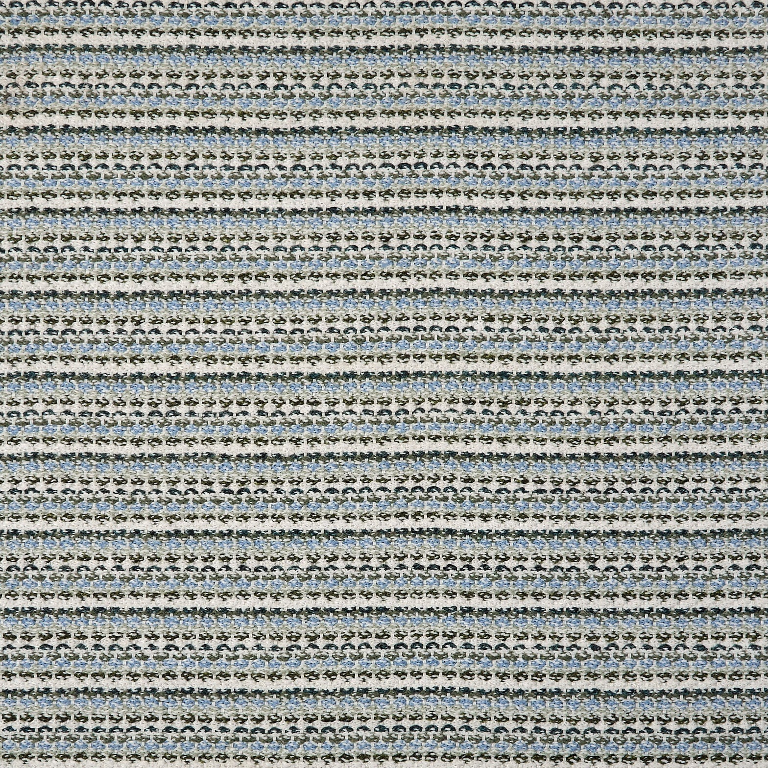 Broadloom carpet with textured stripe in shades of blue and white. 