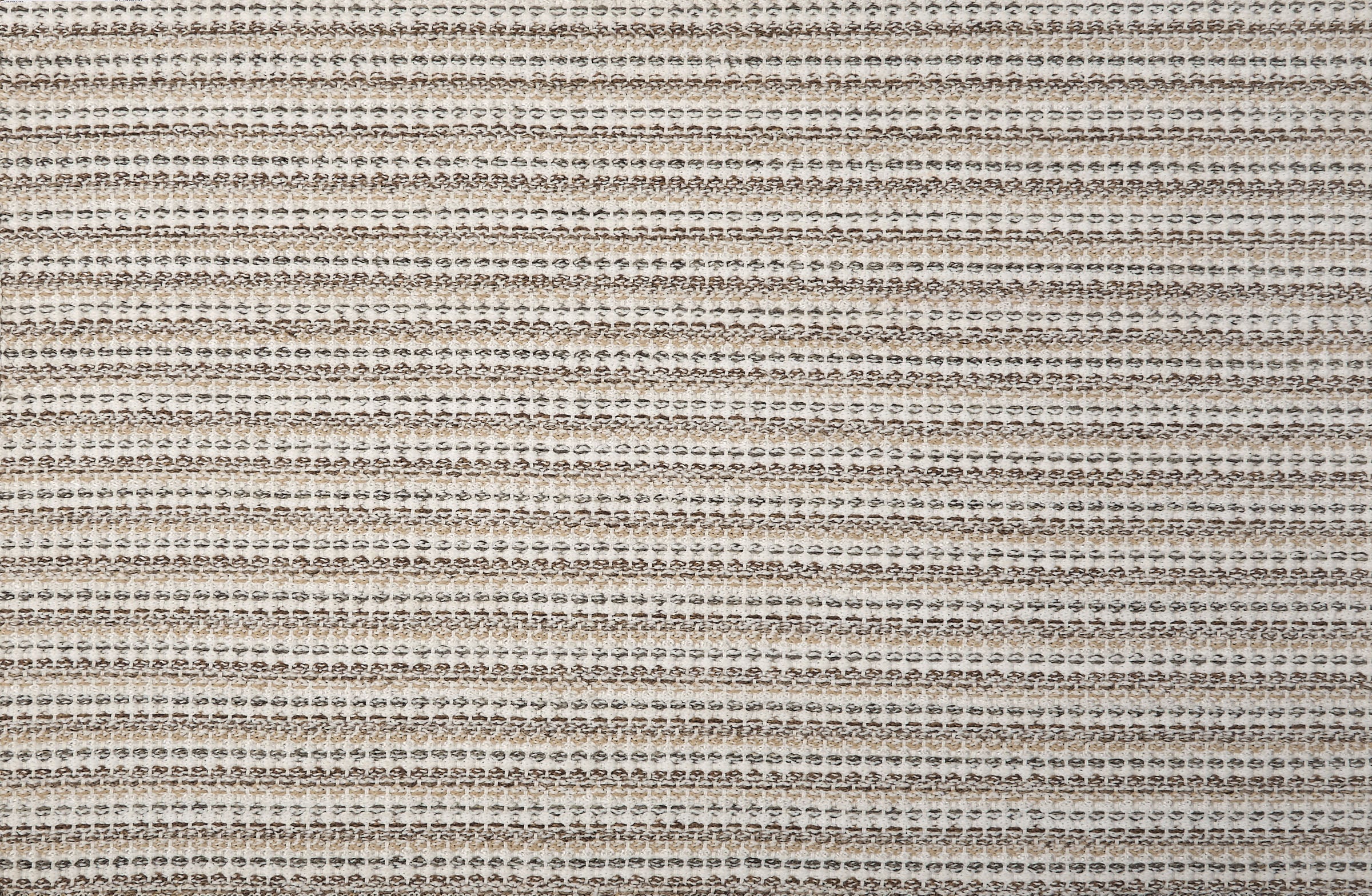 Broadloom carpet with textured stripe in shades of tan, cream and brown. 