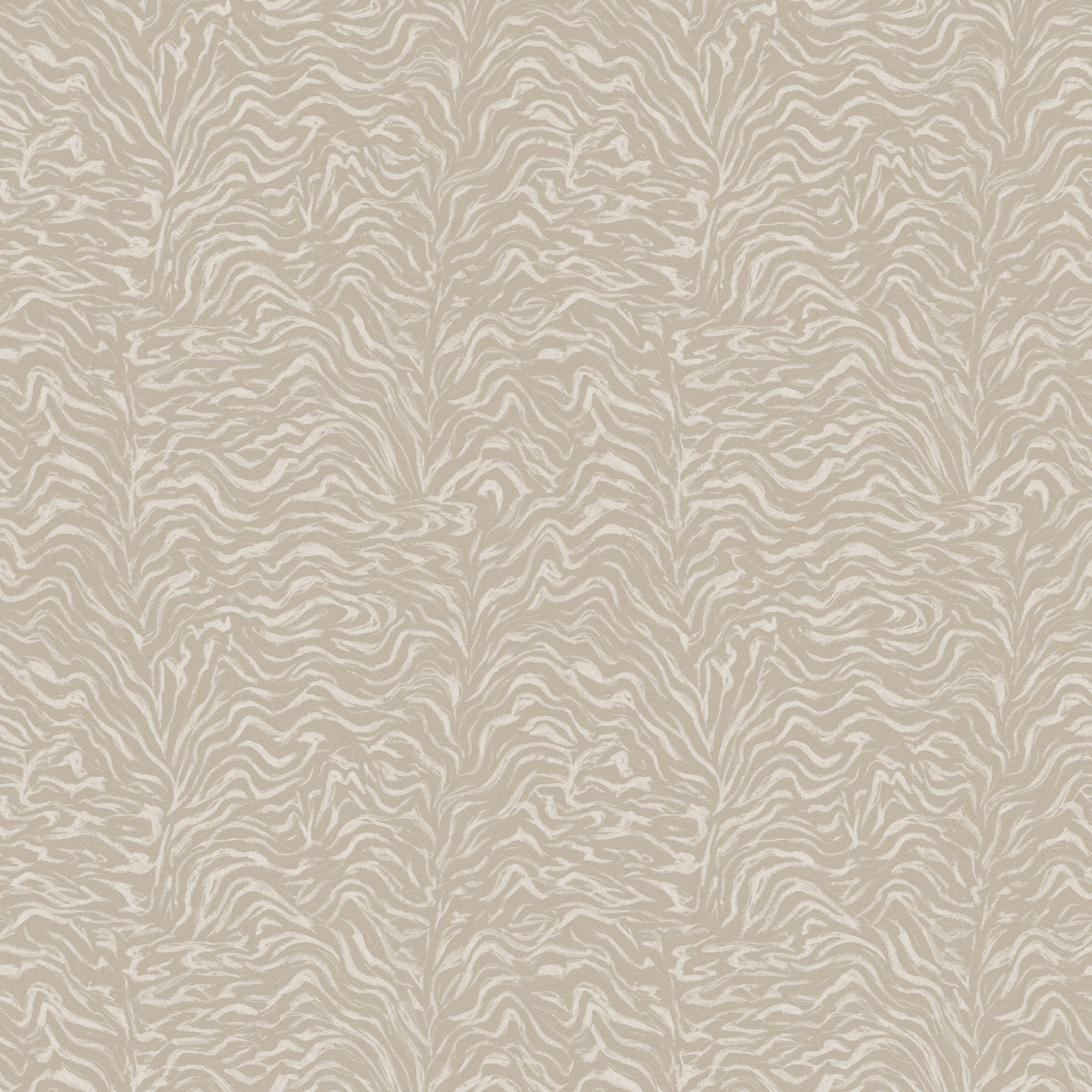 Detail of printed wallpaper with watercolor swirling stripe pattern in tonal ecru.
