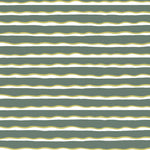 Detail of fabric in an undulating stripe pattern in olive and white on a green field.