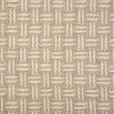Broadloom carpet with a geometric herringbone design in cream, and beige.