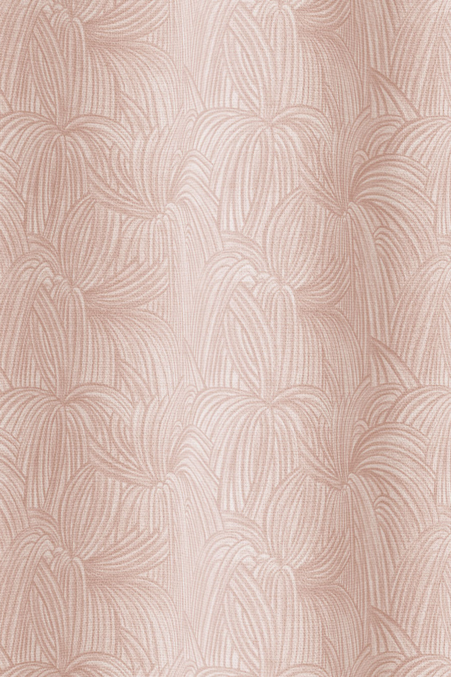 Draped fabric in a textural painted print in blush on a cream field.